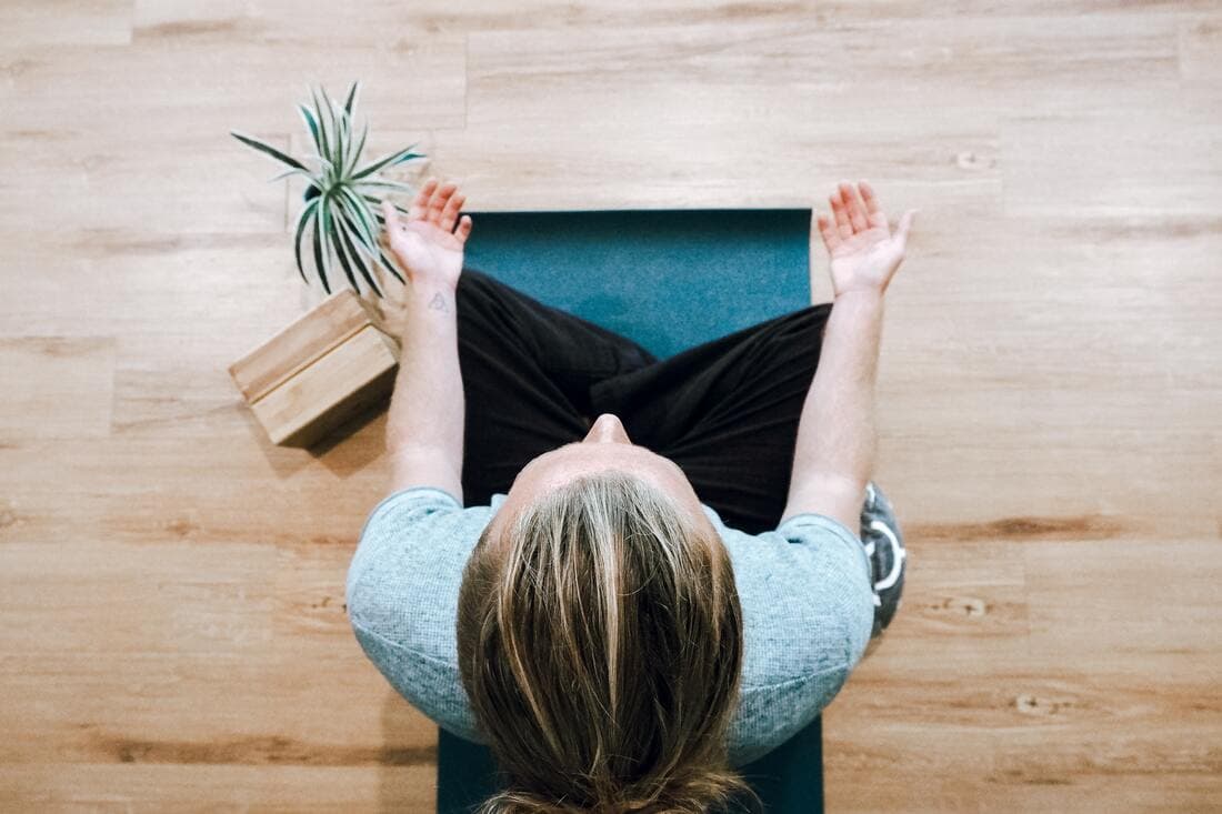 Overhead view of a seated meditation practice